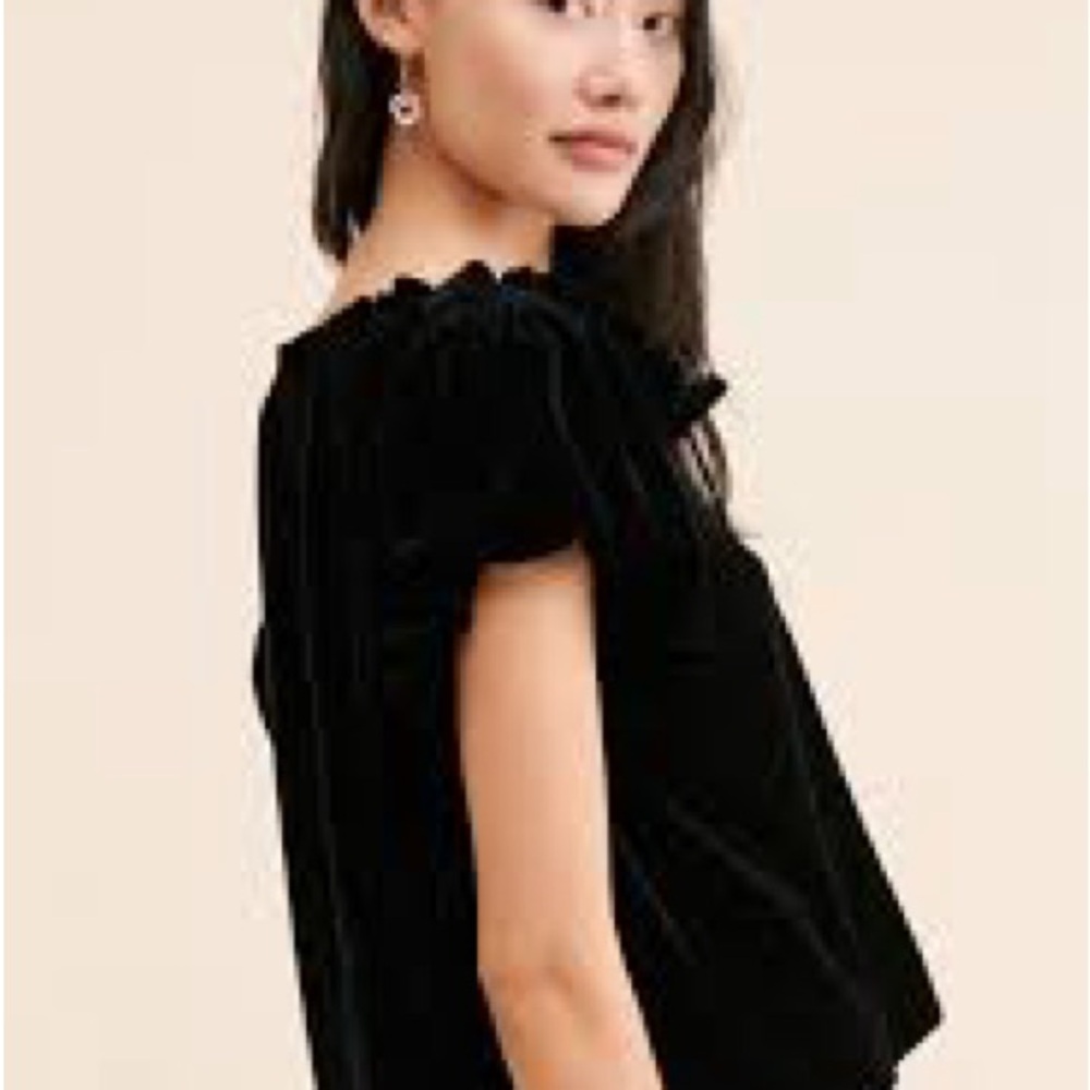 Free People Black Velvet Short-Sleeve Peasant Top